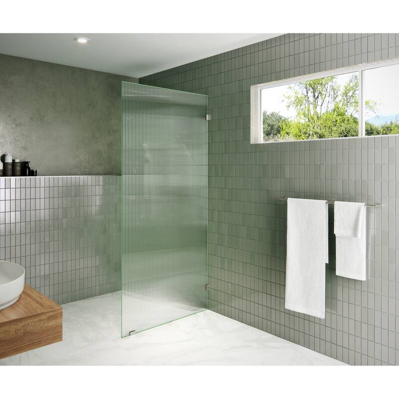 Glass Warehouse 34" x 78" Frameless Shower Door Single Fixed Panel Fluted Frosted On Sale